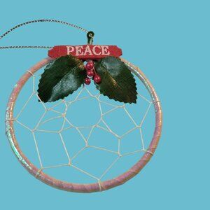 White Dreamcatcher Christmas Tree  Ornament Peace Holly Berry 3 inch